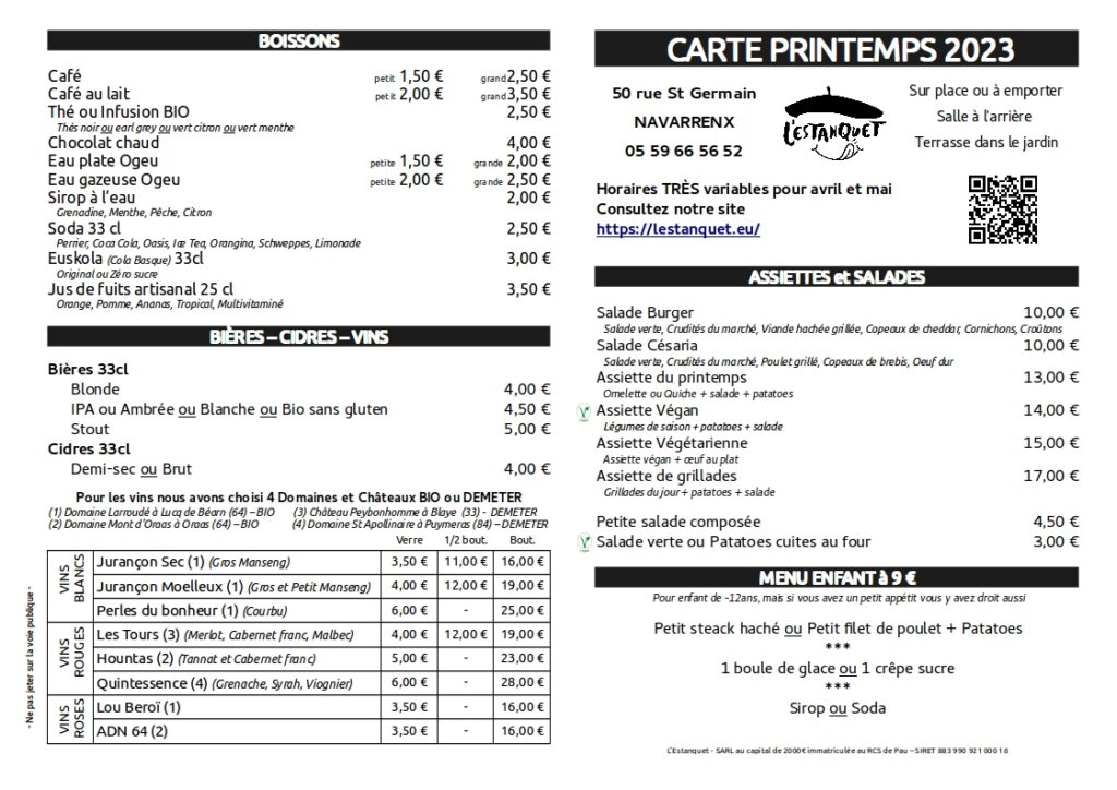 Le Menu La Carte L Estanquet